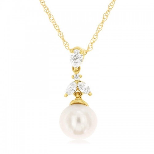 Diamond Accented Pearl Drop Necklace