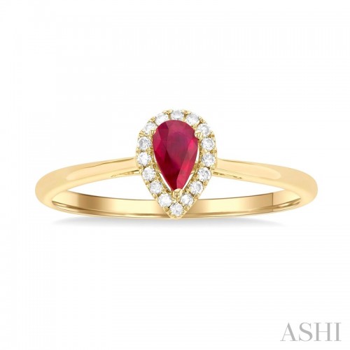 Ashi Pear Shape Ruby and Diamond Halo Ring
