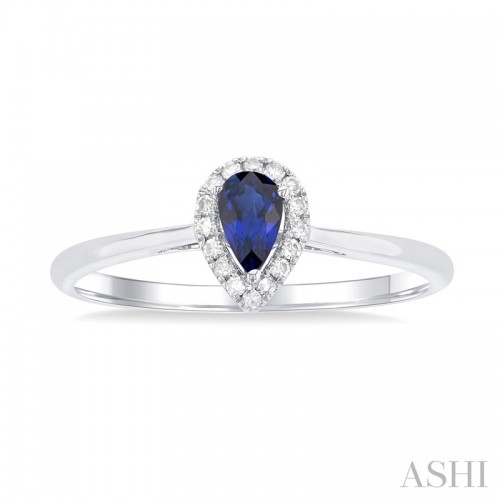 Ashi Pear Shape Sapphire and Diamond Halo Ring