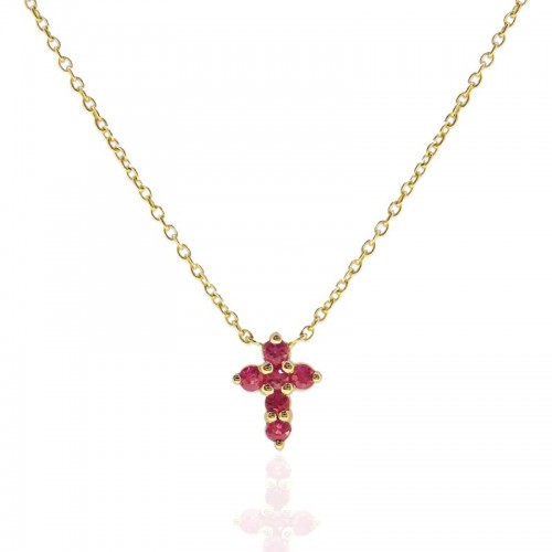 14Y Small Ruby Cross Necklace