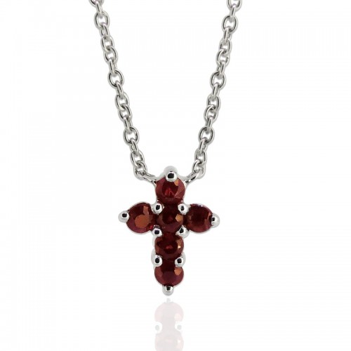 14W Small Ruby Cross Necklace