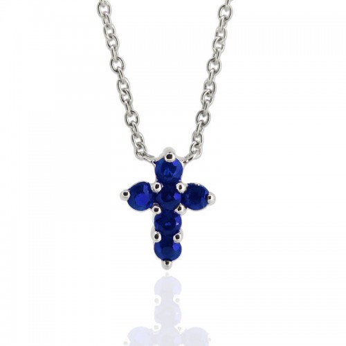 14W Small Blue Sapphire Cross Necklace