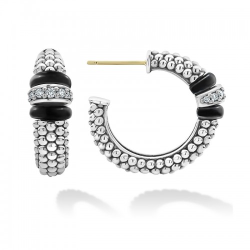 Lagos Ceramic Caviar Diamond Hoop Earrings