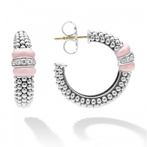 Lagos Pink Caviar Diamond Hoop Earrings