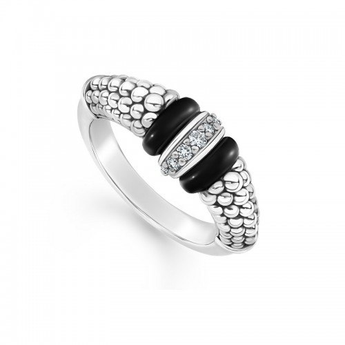 Lagos Ceramic Diamond Caviar Ring