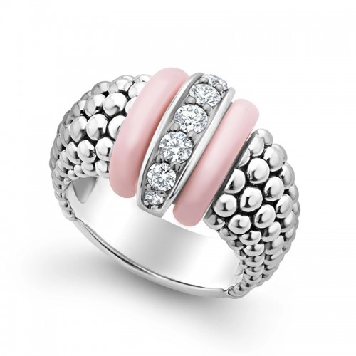 Lagos Large Pink Caviar Diamond Ring