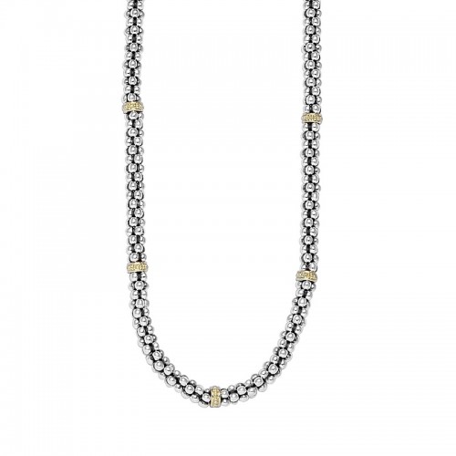 Lagos 5mm Gold Station Caviar Beaded Necklace