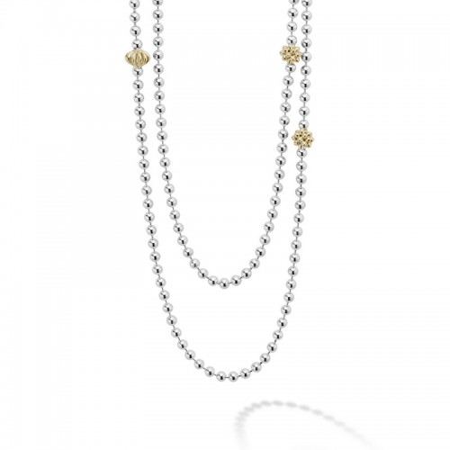 Lagos Long Two Tone Caviar Beaded Necklace