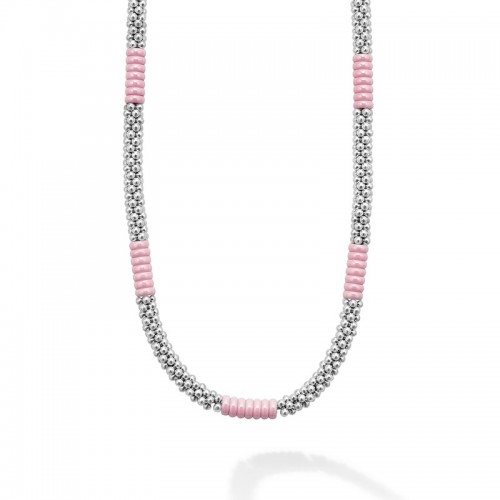 Lagos 5mm Pink Caviar Silver Station Beaded Necklace