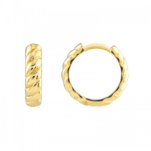 14K Yellow Gold Ribbed Huggie Hoops
