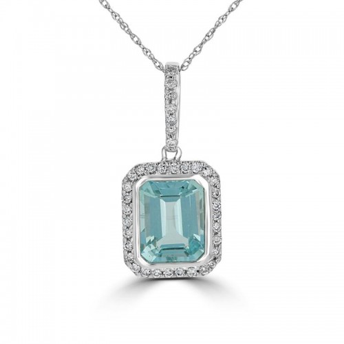 Aquamarine Pendant with Diamond Halo