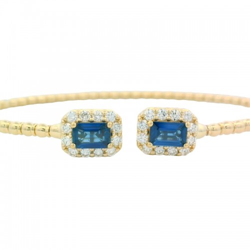 Blue Sapphire and Diamond Flexi Cuff in 14K Yellow Gold