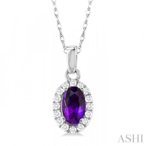 Ashi Oval Amethyst and Diamond Halo Pendant