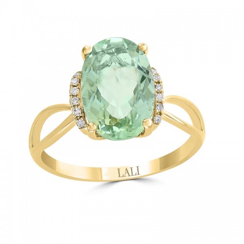 Prasiolite and Diamond Ring in 14K Yellow Gold