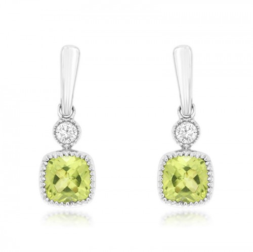 Peridot and Diamond Drop Studs in 14K White Gold