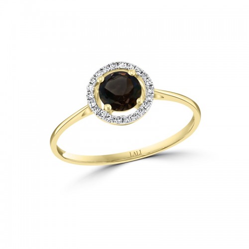 14Y Smoky Quartz Ring with Halo