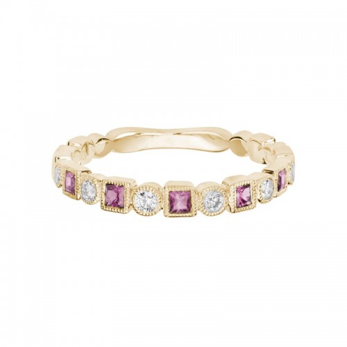 Pink Tourmaline and Diamond Stacking Band