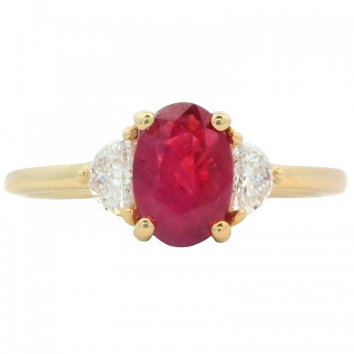 Three Stone Ruby and Diamond Ring in 14K Yellow Gold