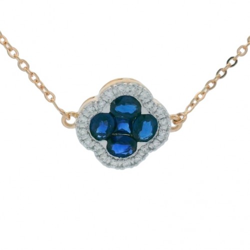 Blue Sapphire Clover Necklace with Diamonds