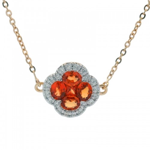 Orange Sapphire Clover Necklace with Diamonds