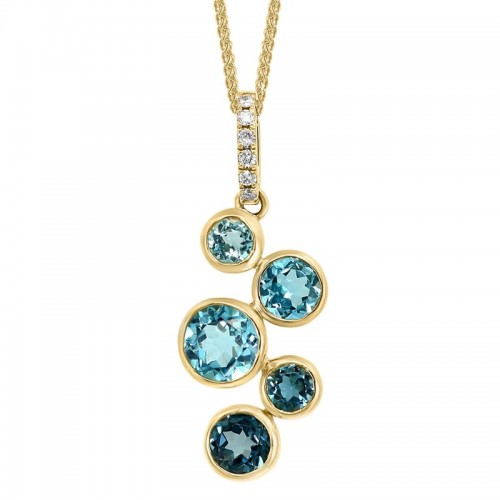 Bezel-set Blue Topaz and Diamond Pendant in 14K Yellow Gold