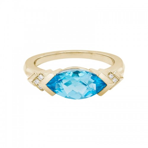 East to West Blue Topaz Ring in 14K Yellow Gold