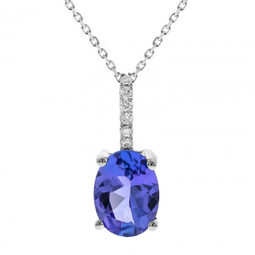 Tanzanite Necklace with Diamonds in 10K White Gold