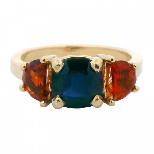 Three Stone Cushion Sapphire and Citrine Ring