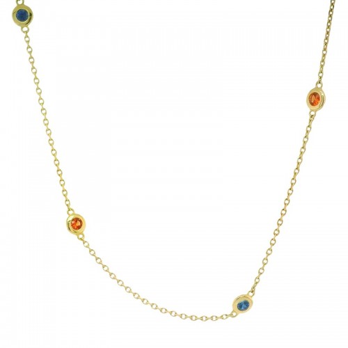 Orange and Blue Sapphire Station Necklace