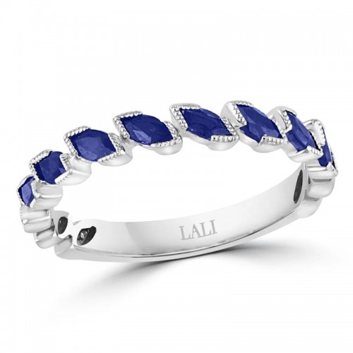 Marquise Blue Sapphire Stacking Band in 14K White Gold