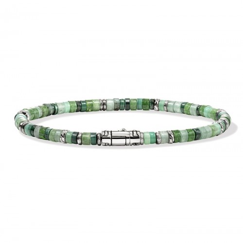 John Hardy 4mm Men's Heishi Bracelet with Emeralds and Hardstones