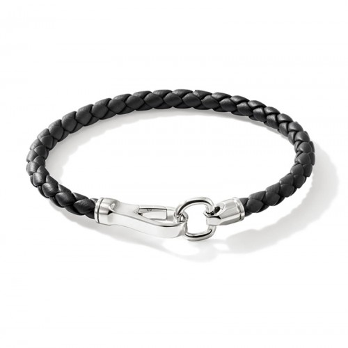 John Hardy 5mm Essential Black Leather Bracelet with Sterling Silver