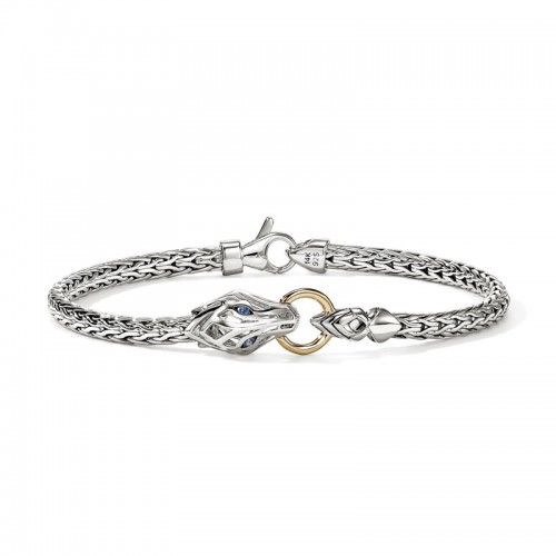 John Hardy 3.5mm Naga Bracelet with Blue Sapphire in Silver and Gold