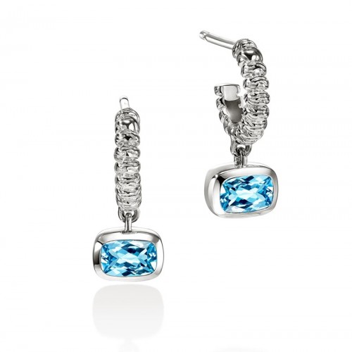 John Hardy Heishi Sterling Silver Drop Earrings with Swiss Blue Topaz