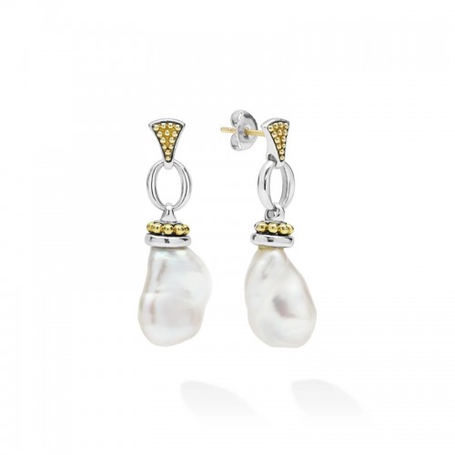 Lagos Two-Tone Caviar Pearl Drop Earrings