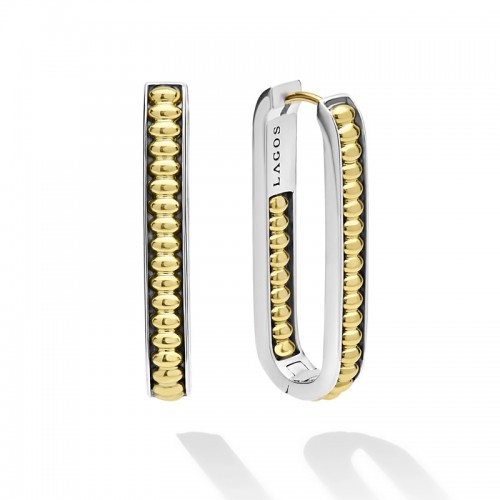 Lagos Signature Caviar Large Two-Tone Linear Hoops