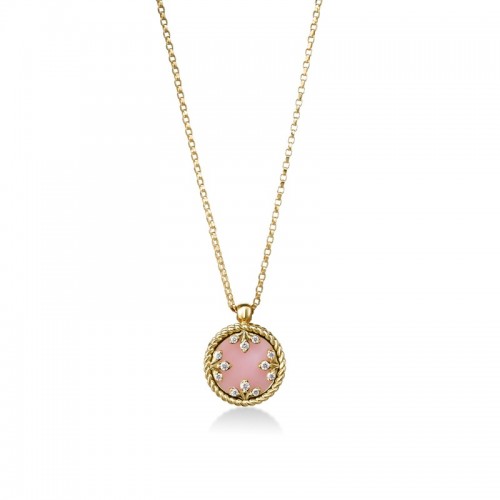 Roberto Coin 18K Venetian Medallions Pink Opal and Diamond Necklace