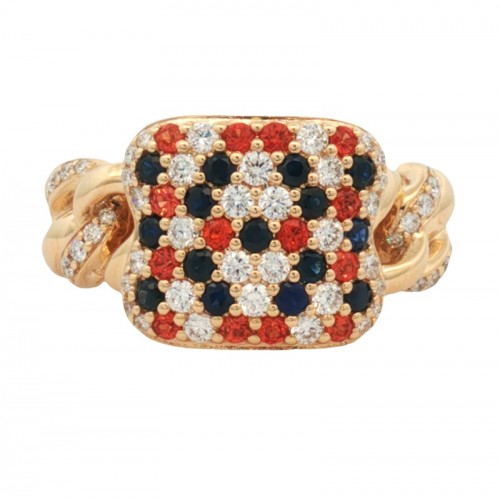 Sapphire and Diamond Spirit Ring with Curb Band
