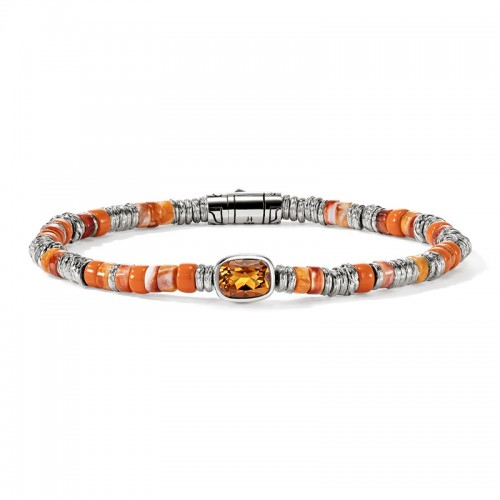 John Hardy 4mm Heishi Silver Bracelet with Citrine and Enamel
