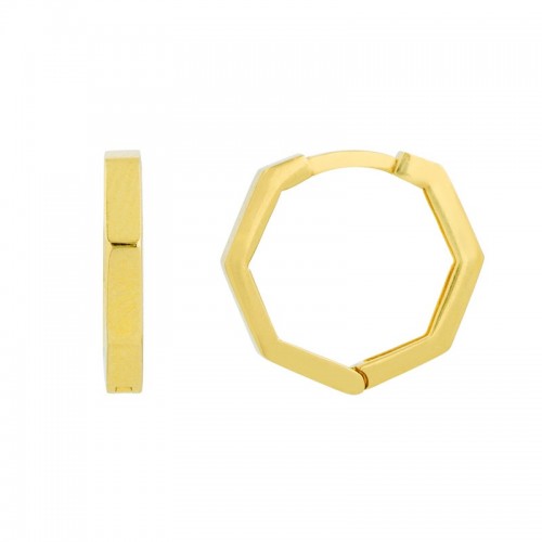 14K Yellow Gold Hexagon Huggie Hoops