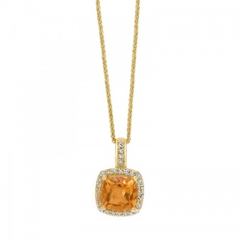 14Y Cushion Citrine Pendant with Halo