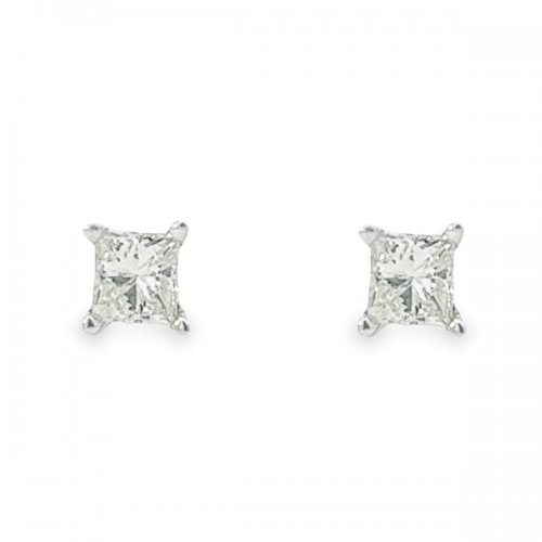 0.50 Carat Princess Diamond Studs in 14K White Gold