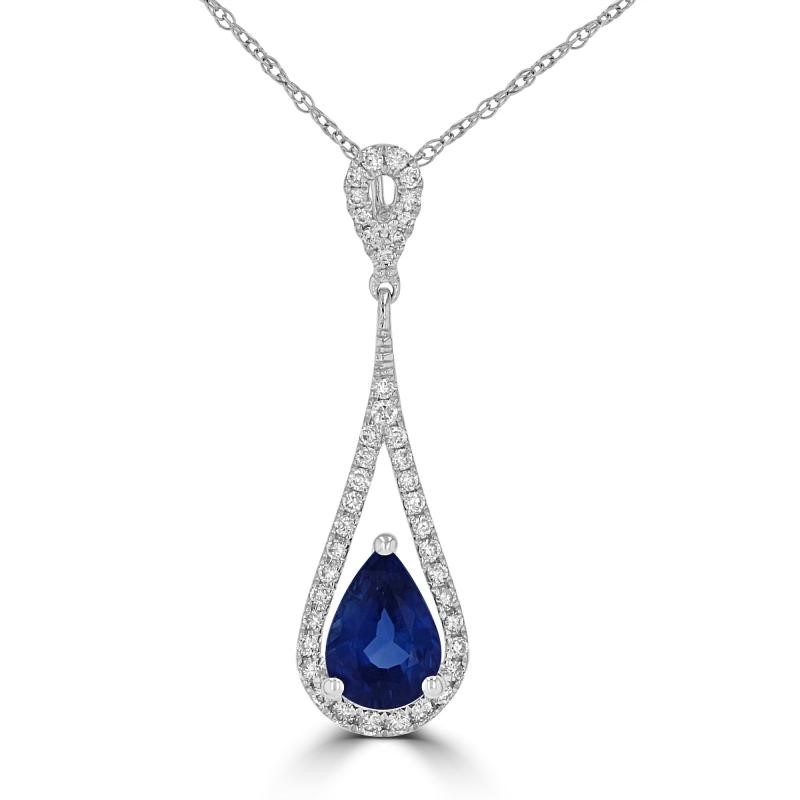 14K White Gold Teardrop Sapphire and Diamond Pendant GDSPP0947