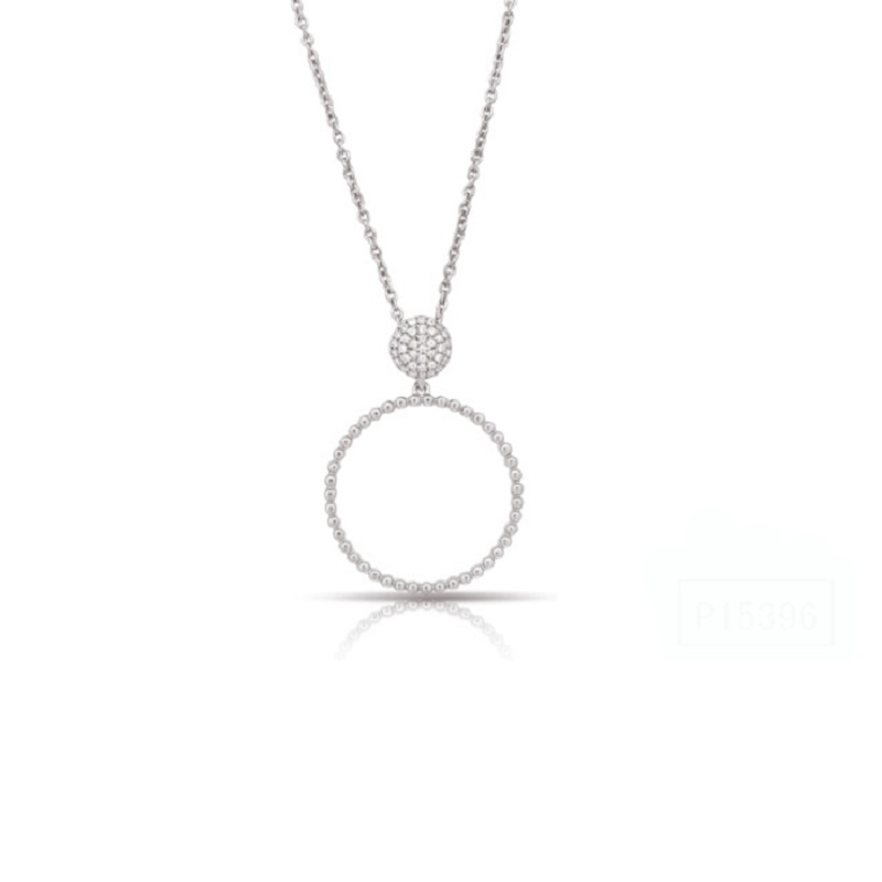 14K White Gold Beaded Drop Circle Necklace with Diamonds dp10c0283