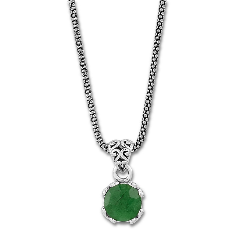 Sterling Silver Round Emerald Necklace JPEN3543